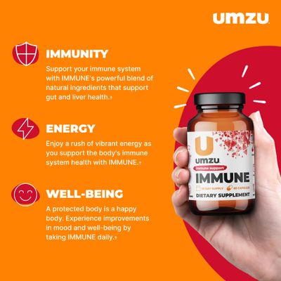 UMZU Immunity Supplement Natural Energy Immune System Support with Vitamin C, D, Elderberry, Zinc, Magnesium Cordyceps (30 Capsules)