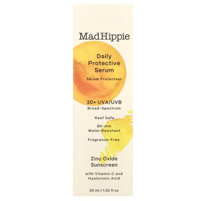 Mad Hippie Daily Protective SPF 30 Serum, Vitamin C Hyaluronic Acid, Zinc Oxide Sunscreen, Reef-Safe, 1.02 Oz
