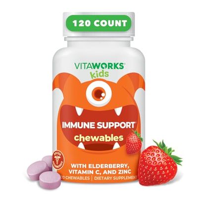 VitaWorks Kids Elderberry With Zinc and Vitamin C - Immune Support Supplement Chewable Tablets - Tasty Natural Mixed Berry Flavor - Vegan, Vegetarian, Gluten Free, Non-GMO, for Children, 120 Chewables