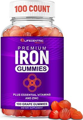LifeCentricHealth Iron Gummies for Adults Kids Biotin Zinc Vitamin B Folic Acid Gummies Vegan Gluten Free for Women Men