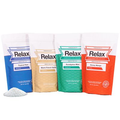 Relax Spa Bath, Epsom Dead Sea Salts, Aromatherapy Bath Salts for Hot Tub, Bath, or Spa, Infused with Magnesium, 32 oz Each, 4-Pack