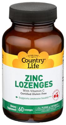 Country Life Zinc Lozenges 23 Mg Vitamin C Cherry Flavor, 60-Count