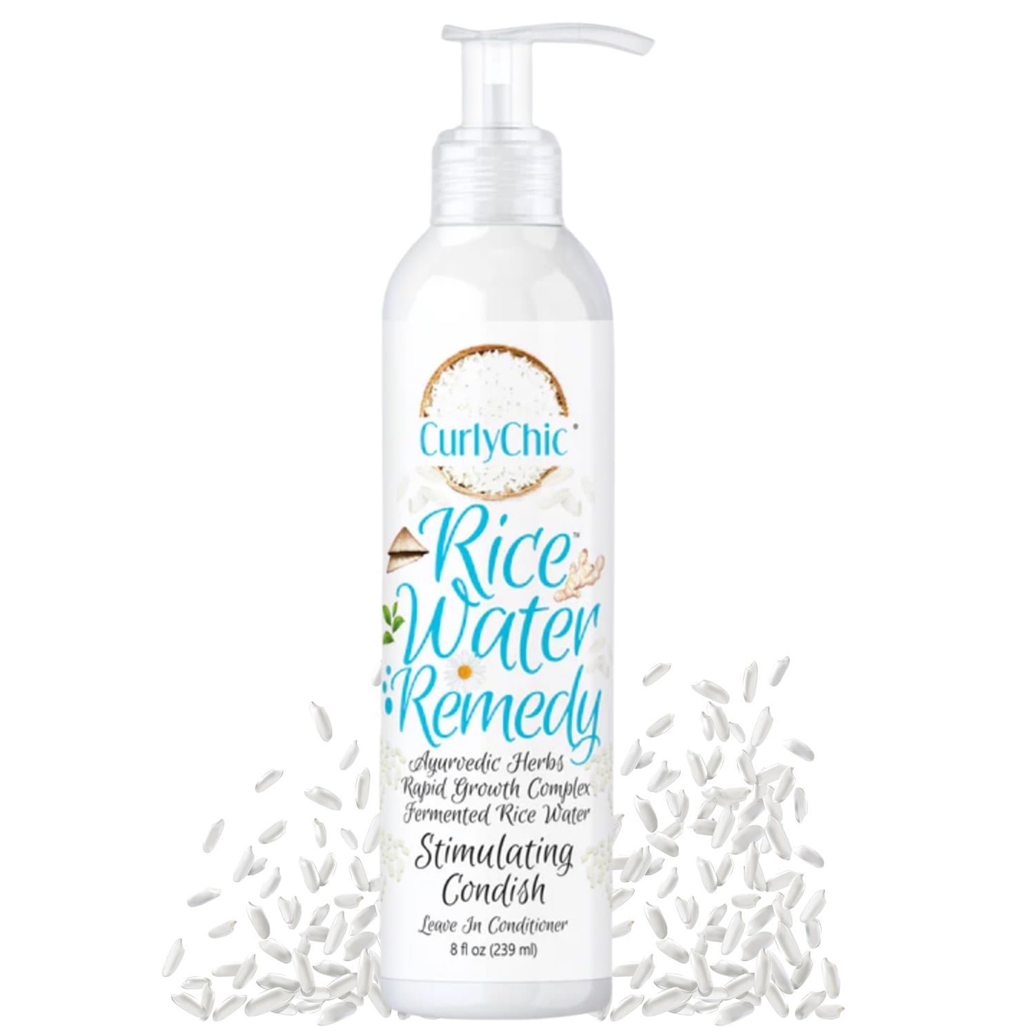 CurlyChic Rice Water Remedy Stimulating Condish - Ayurvedic Herbs, Fermented Rice Water, Lightweight Leave-In Conditioner for Healthy Hair Growth and Hydration - Sulfate, Paraben-Free - 8 fl oz