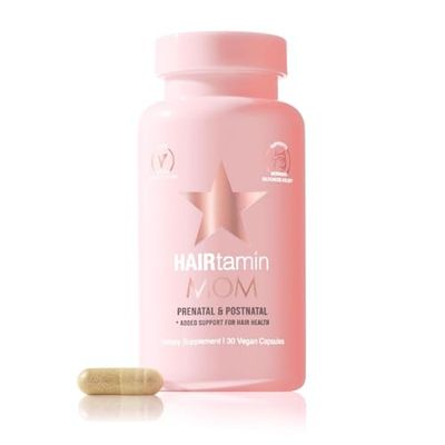HAIRtamin MOM Vegan Prenatal Postnatal Multivitamin Supplement Hair Vitamin Pregnancy, Postpartum, Breastfeeding Probiotic One-a-Day Hair Vitamins with Biotin, Zinc, Iron (30 Counts)