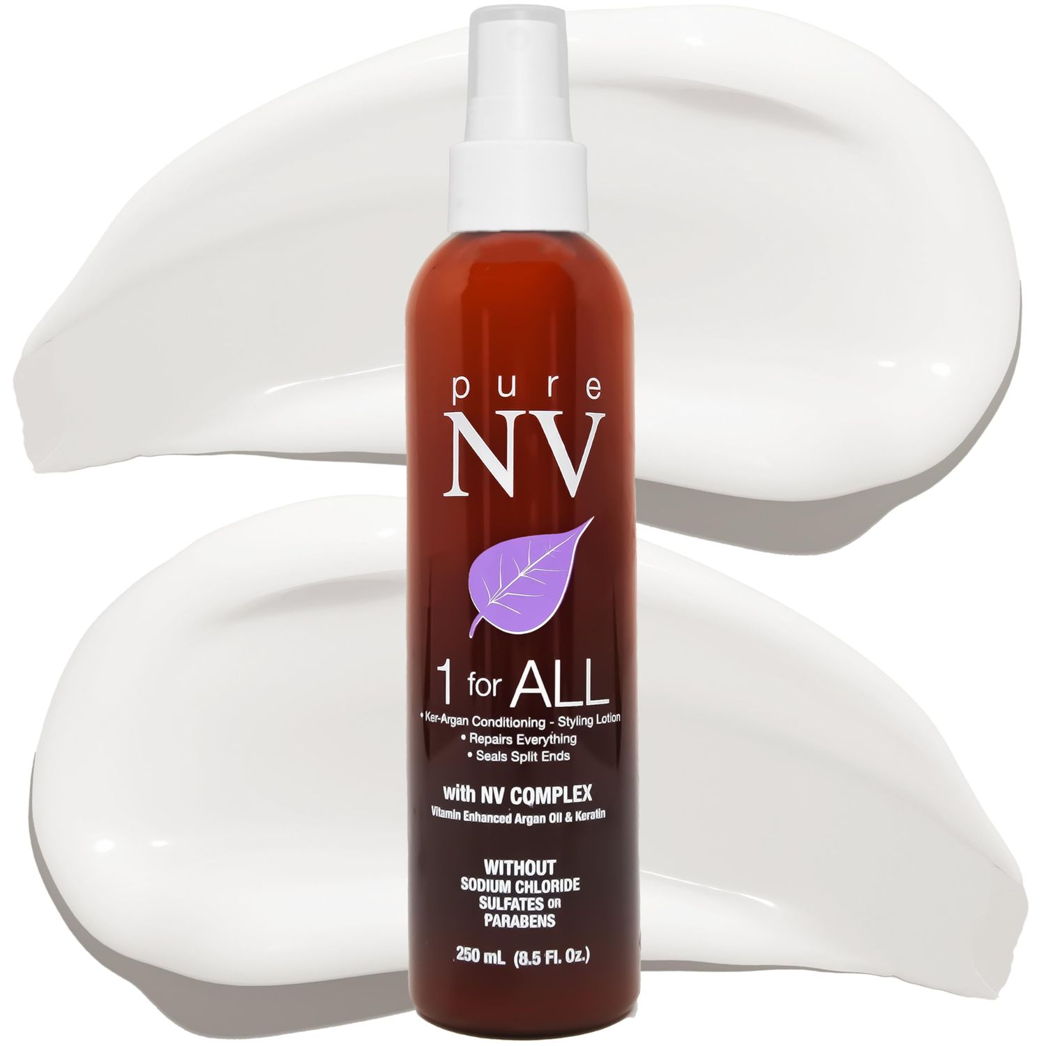 Pure NV 1 For ALL Weightless Leave In Conditioner Detangle Eliminate Frizz, Botanically Based, Keratin, Collagen Argan Oil Infused (8.5 Oz)