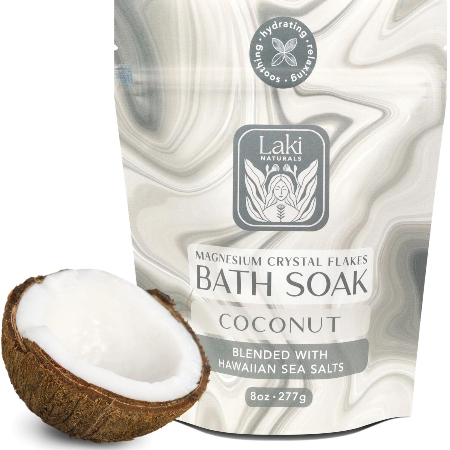 Magnesium Flakes Bath Soaks (8 oz) - Hawaiian Sea Salt Bath Soak wEssential Oils - Bath Salts for Pain Relief Relaxation - Detox Bath Salt to Promote Sleep - Vegan Mineral Salt (Coconut Milk)