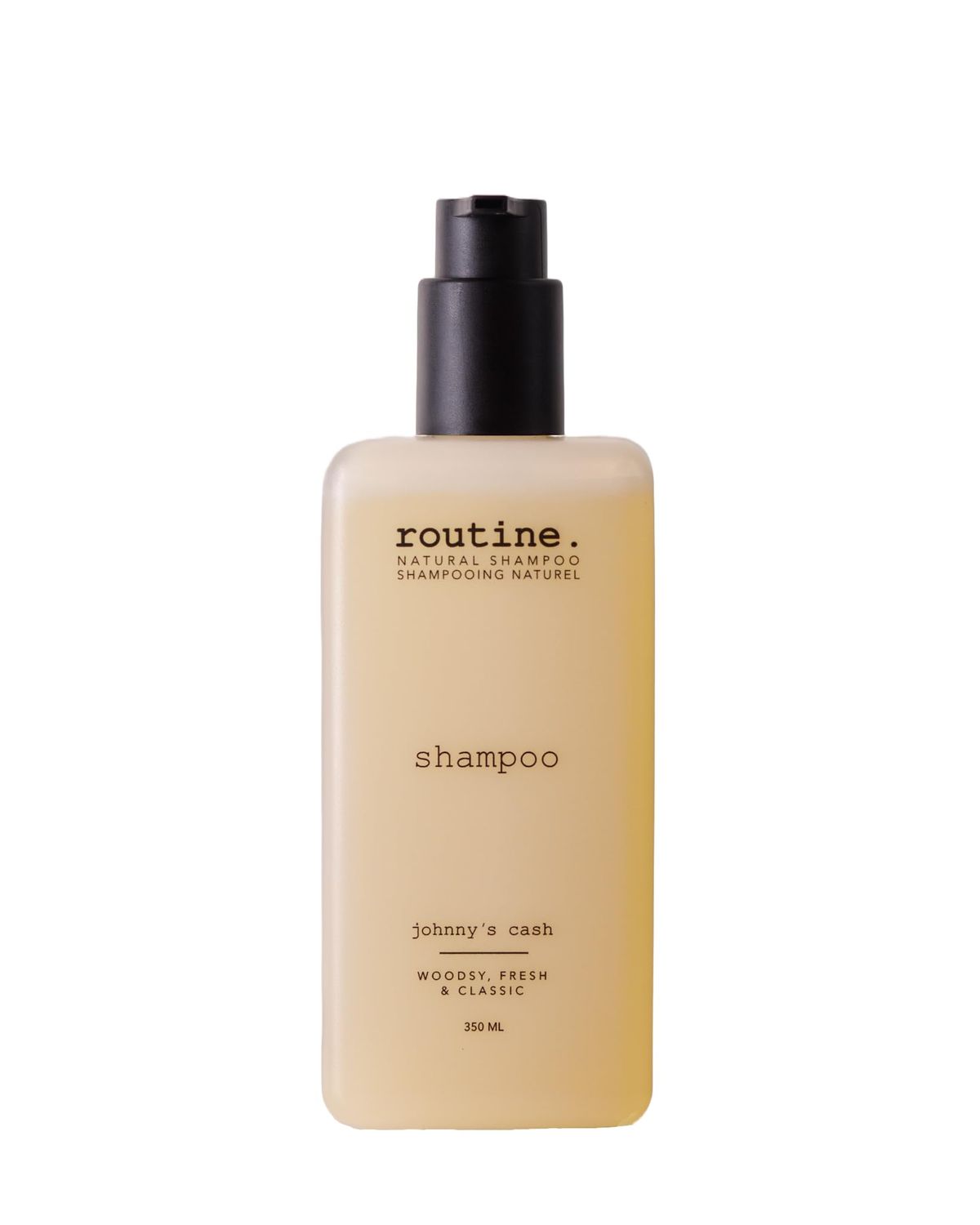 Routine Johnny&#39;s Cash 350ml Natural Shampoo. Cedarwood, Pine Bergamot. Color Safe Botanicals Vegan Refillable no SLS or Parabens No Synthetic Fragrance