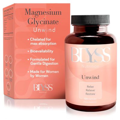 BLYSS Nutrition Magnesium Bisglycinate Capsules for Women - 200mg Chelated Glycinate Magnesium Supplement for Maximum Absorption - Natural Supplements for Sleep, Mood Support Muscle Cramps - 120 ct