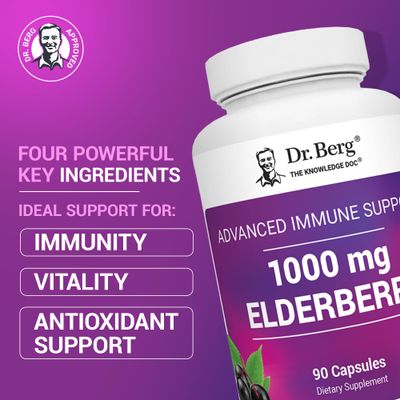 Dr. Berg Black Elderberry Capsules (Advanced Immune Support) with 15,000 IU Vitamin D, 60 mg of Zinc, 90 mg of Camu Camu - (4-in-1) Sambucus Elderberry Immune Support Supplement - 90 Capsules