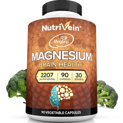 Nutrivein Premium Magnesium L-Threonate Supplement (Magtein) 2207 mg - 90 Caps (3 a Day): High-Absorption Magnesium Threonate for Brain, Sleep, Mood Recovery