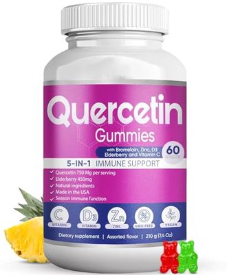 BIO VITALICA Quercetin Gummies by BioVitalica - Quercetin with Bromelain Vitamin C and Zinc Elderberry Vitamin D3-5 in 1 Immune Support - Zinc Quercetin 750 mg for Kids and Adults (1)