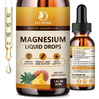 (2 Pack) Magnesium Glycinate Liquid Drops with Citrate and Taurate, High Absorption Magnesium Complex 1200mg with GABA, L-theanine, D3 and B6 for Calm, Sleep, Relaxation - Pineapple Flavor 2 Fl Oz