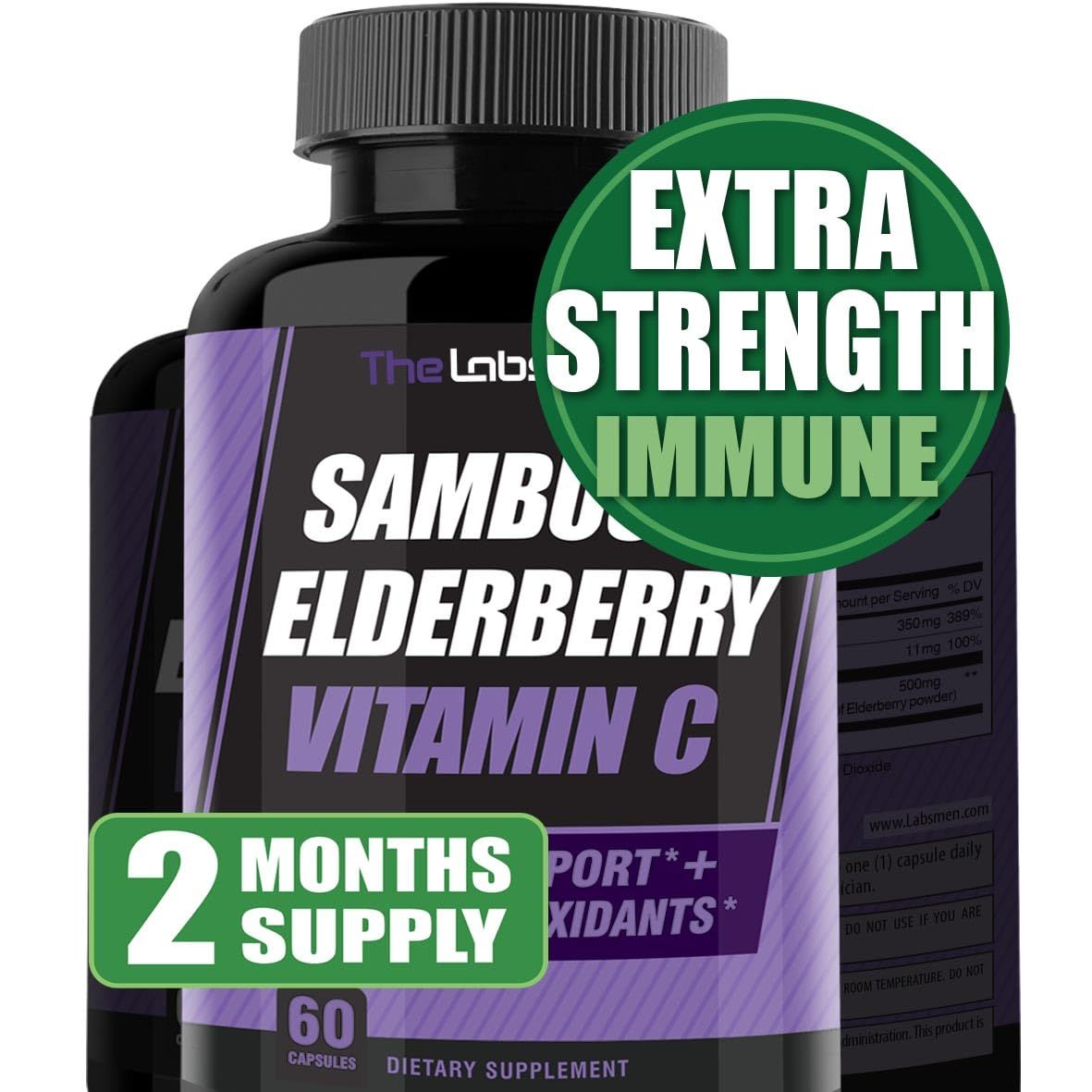 THELABSMENCO Sambucus Elderberry Immune Support SupplementDaily Immune Boosters for Adults, Season Change wElderberry Vitamin C Zinc Support Respiratory Health Increase Antioxidant, 2-Mons