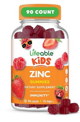 Lifeable Zinc Gummies for Kids 15mg Great Tasting Kids Zinc Supplements GMO Free Vegetarian Zinc Vitamins for Healthy Skin and Immune Support for Kids and Children 90 Gummies