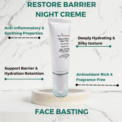 Bee Naturals Restore Night Creme with Zinc Oxide - Barrier Support Hydration, Dermatologist-Recommended Non-Comedogenic Formula, Ideal for Face Basting, All Skin Types, Fragrance-Free, 1.5 Oz