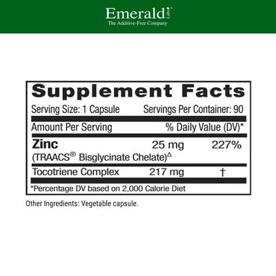 Emerald Labs Zinc 25mg - Immune Support, Digestive Health, Oxidative Stress Support - Made with Zinc Bisglycinate - Vegan Gluten-Free - 90 Vegetable Capsules