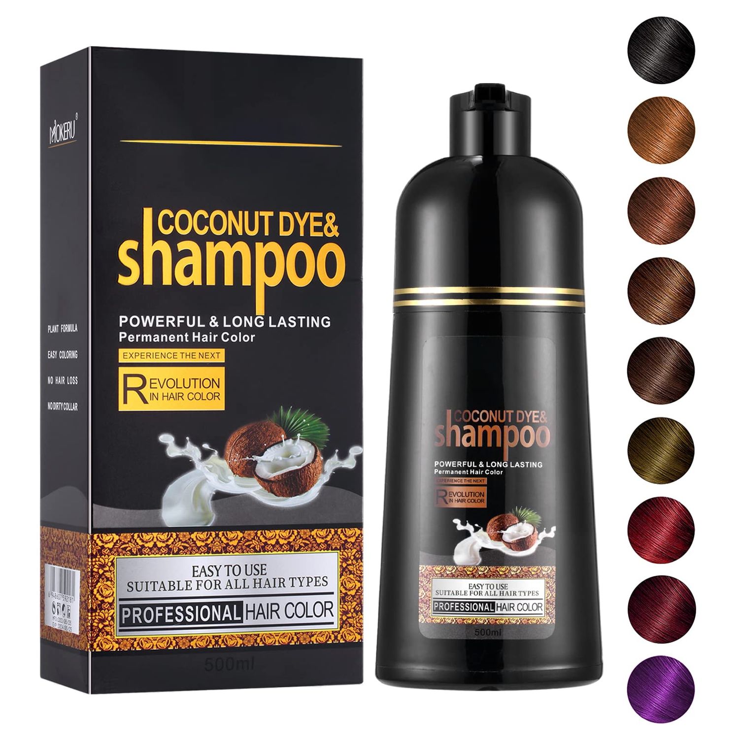 Agthyuve Coconut Oil Hair Dye Shampoo, Dark Coffee 16.9 Fl Oz, 3 in 1 For Men Women, Semi-permanent Hair Color