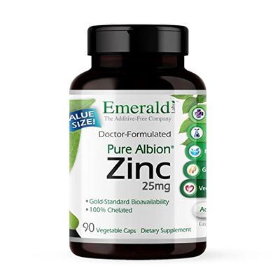 Emerald Labs Zinc 25mg - Immune Support, Digestive Health, Oxidative Stress Support - Made with Zinc Bisglycinate - Vegan Gluten-Free - 90 Vegetable Capsules
