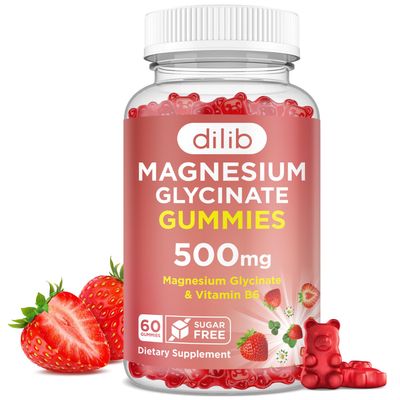 Magnesium Glycinate Gummies 500mg - Magnesium Supplement with Vitamin B6 for Adults Magnesium for Kids - Calm Magnesium for Sleep, Mood, Muscle Support - Strawberry Flavor, 60 Gummies