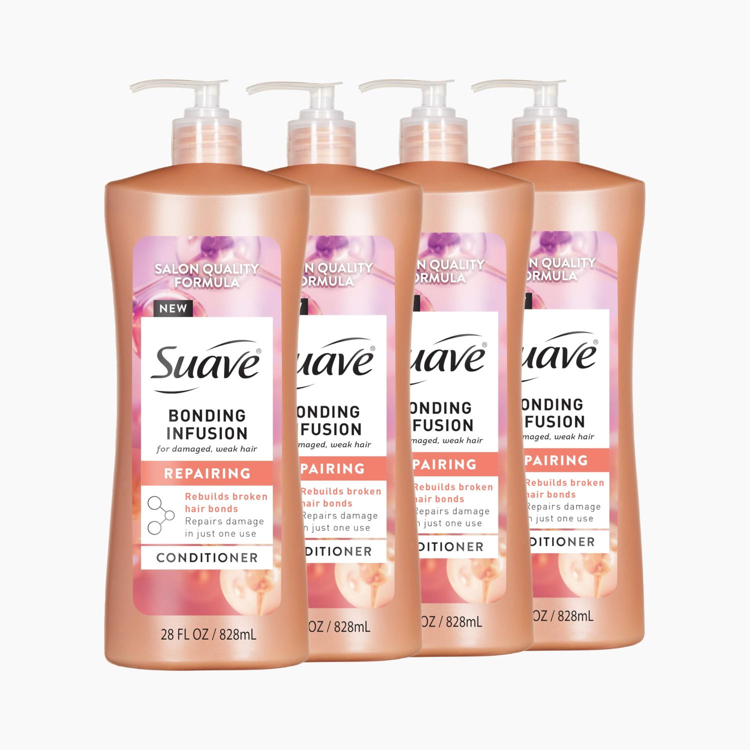 Suave Bonding Infusion Repairing Conditioner, Infused with Bonding Complex, Restorative for Weak or Damaged Hair, 28oz Pump, 4 Pack
