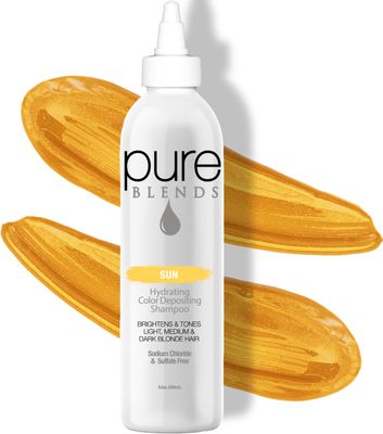 Pure Blends Sun Hydrating Color Depositing Shampoo - Brighten Tone Faded Hair with Semi-Permanent Dye, Prevents Fade Extends Color Service for Treated Hair 8.5 Oz.