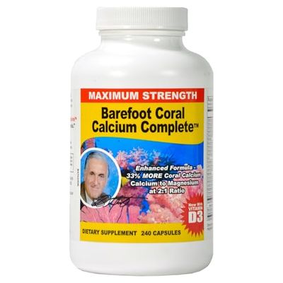 Barefoot Coral Calcium Complete 1500mg, 240 Capsules- Coral Calcium Supplement Developed by Bob Barefoot- Supports Overall Health PH Levels- Contains Calcium, Magnesium, Vitamins