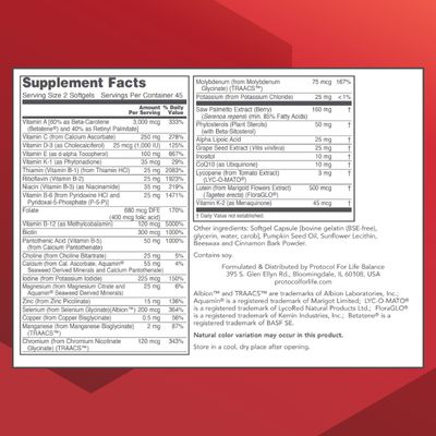 PROTOCOL FOR LIFE BALANCE Ortho Multi Softgels for Men - Multivitamin for Prostate Health - with Saw Palmetto, Zinc CoQ10 - Men Daily Multivitamin - Iron Free - 90 Softgels