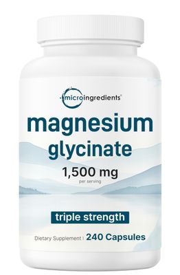 Triple Strength Magnesium Glycinate 1,500mg Per Serving, 240 Capsules Easily Absorbed Chelated Magnesium Elemental Form Healthy Muscle, Bones, Mood Support Supplement Non-GMO