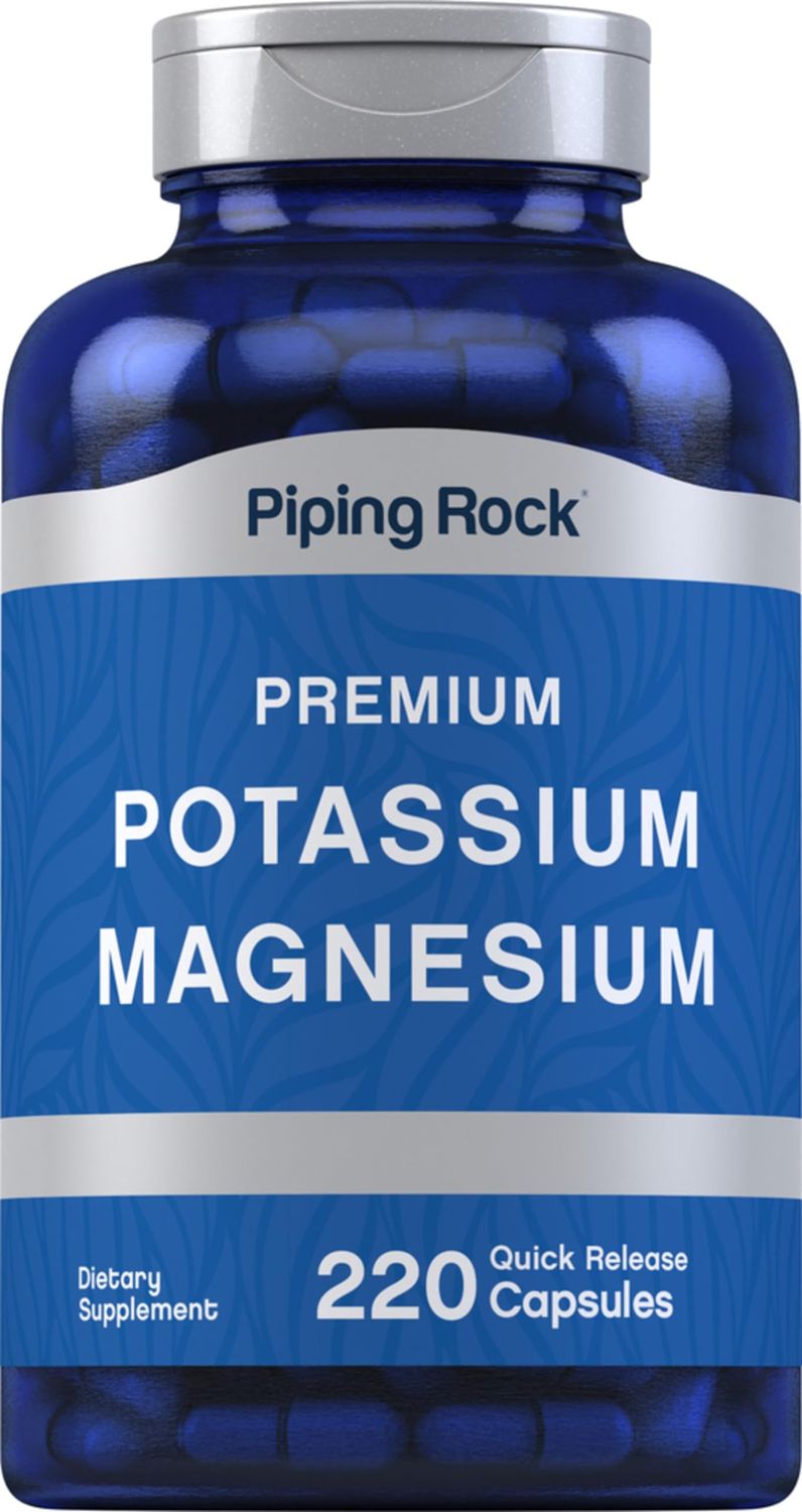 Piping Rock Potassium Magnesium Supplement 220 Capsules Non-GMO, Gluten Free Premium Complex