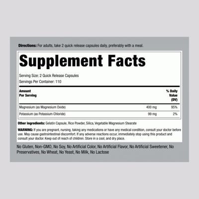 Piping Rock Potassium Magnesium Supplement 220 Capsules Non-GMO, Gluten Free Premium Complex