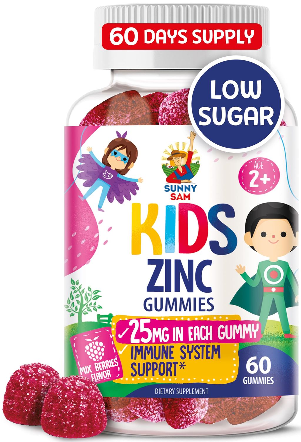 Zinc Gummies for Kids - Chewable Zinc Gummy Supplement for Children Immune Support - Low Sugar Natural Antioxidant Non-GMO Vitamin Chewables for Toddlers Teens