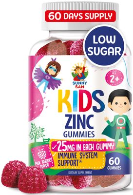 Zinc Gummies for Kids - Chewable Zinc Gummy Supplement for Children Immune Support - Low Sugar Natural Antioxidant Non-GMO Vitamin Chewables for Toddlers Teens
