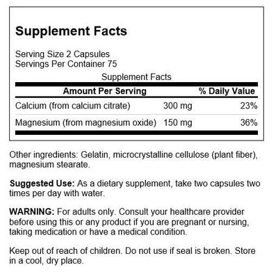 Swanson Calcium Citrate Plus Magnesium - Mineral Supplement Promoting Strong Bones, Energy Production, Muscle Relaxation - May Support Cardiovascular Health - (150 Capsules)