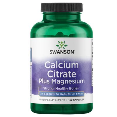 Swanson Calcium Citrate Plus Magnesium - Mineral Supplement Promoting Strong Bones, Energy Production, Muscle Relaxation - May Support Cardiovascular Health - (150 Capsules)