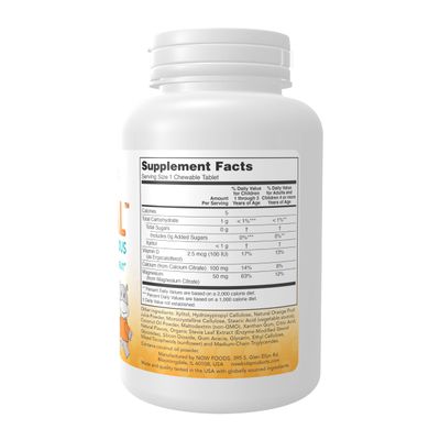 NOW Foods Supplements, Kid Cal with Calcium Citrate, Magnesium and Vitamin D, Tart Orange, 100 Chewables, packaging may vary