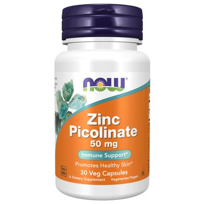NOW Foods Supplements, Zinc Picolinate 50 mg, Supports Enzyme Functions, Immune Support, 30 Veg Capsules