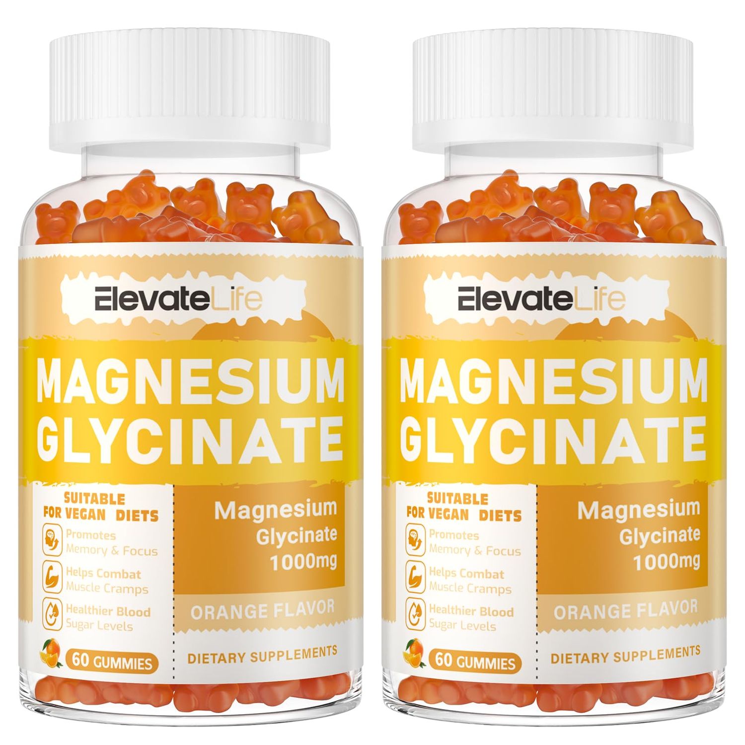 Magnesium Glycinate Gummies 1000mg - Sugar Free Magnesium Potassium Supplement with Vitamin D, B6, CoQ10 for Calm Mood Sleep Support - 120 Orange Gummies