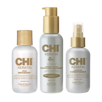 CHI Ultimate Smoothing Kit, 2 Oz Keratin Silk Infusion, 3.92 Oz Keratin K-Trix, 2.26 Oz Keratin Leave-In Conditioner, Sulfate, Paraben, Cruelty-Free (3 Products)