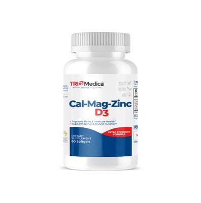 Cal-Mag-Zinc D3 Dietary Supplement (Calcium Magnesium Zinc Vitamin D3) Immune, Bones Teeth Support Non-GMO Vegan Gluten Free Dairy Free Kosher 60 Softgels (60 Count (Pack of 1))