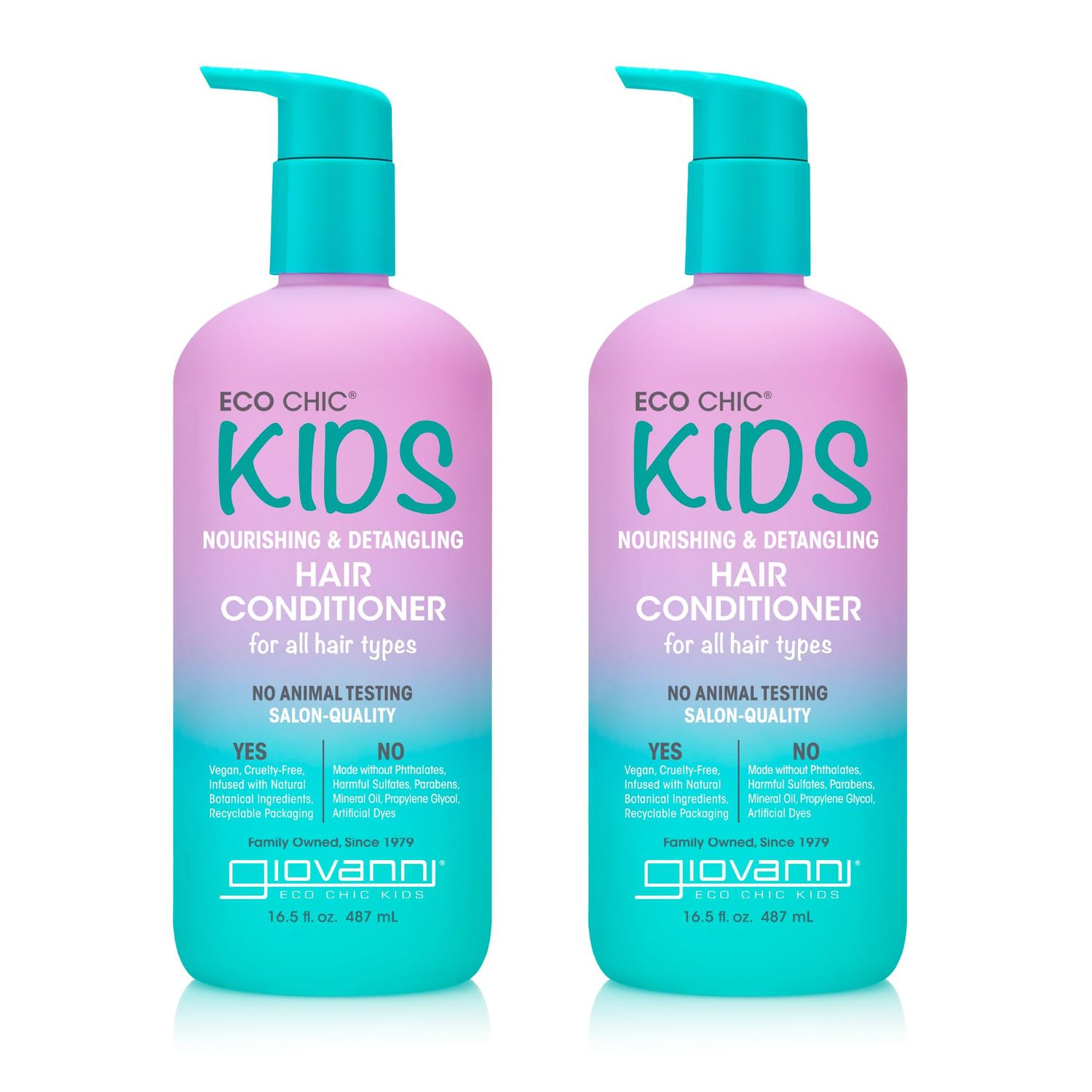 GIOVANNI Eco Chic Kids Nourishing Detangling Hair Conditioner - Kids Conditioner Detangler, Conditioner For Kids, Kids Hair Conditioner, For All Hair Types, Salon Quality - 16.5 Fl Oz (Pack of 2)