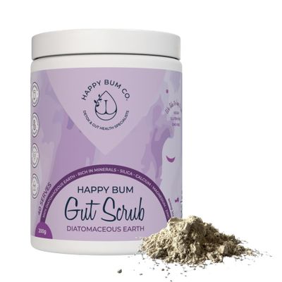 Happy Bum Gut Scrub - Diatomaceous Earth Food Grade for Humans Mineral Powder Supports Gut Health, Bloating Relief Rich in Silica, Zinc Minerals for Healthy Hair, Skin, Nail - 200g