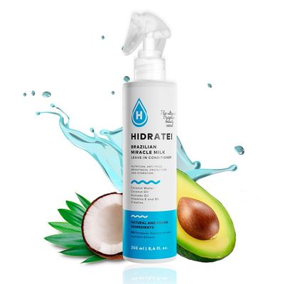 Hidratei Brazilian Healthy Leave In Conditioner Detangler Spray Anti-Frizz Spray 24 Hour Protection from UV, Heat, Frizz Reduces Breakage Vegan Hair Treatment for All Hair Types 8.4 Oz