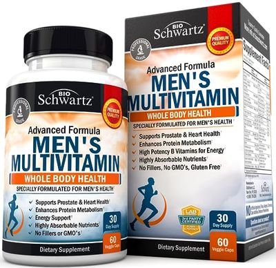 Men&#39;s Multivitamin with Vitamin C A B D3 E Zinc for Immune Support - Once Daily Supplement for Energy Heart - Antioxidants Digestive Enzymes for Absorption - Mental Clarity Focus Support -60 Ct