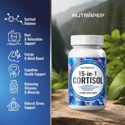 NutraPep Cortisol Detox Supplement Men Women - Reduce Lower Cortisol High Cortisol Reducer Blocker Control - Supports Stress Mood Rest Adrenal Calm Relax with Ashwagandha L-Theanine Magnesium