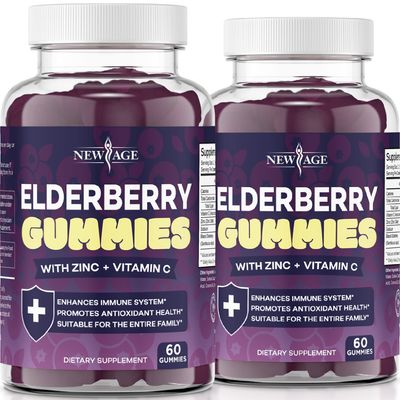 NEW AGE (2-Pack) Premium Elderberry Gummies for Adults Kids with Vitamin C, Zinc, Propolis - Sambucus Black Elderberry Gummy Extract - Gluten Free Vegetarian - 120 Gummies