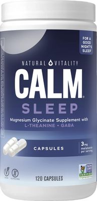 Natural Vitality Calm Sleep Magnesium Supplement, Melatonin Magnesium Citrate, Sleep Aid Capsules, Gluten Free, Vegan, Non-GMO, Helps The Body Ease Into Sleep, 120 Capsules