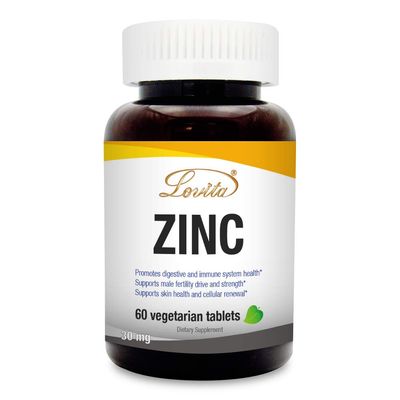 Lovita Zinc 30mg Well-Absorbed Chelated Zinc Supplements for Men Women Vegan, Non GMO, for Immune Support Healthy Skin Gluten Free 60 Tablets