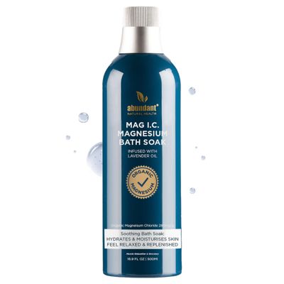 Abundant Natural Health MAG I.C. Magnesium Bath Soak Infused with Lavender Oil to Hydrate, Soothe and Moisturize Skin, Relax and Replenish Muscles, Highly Concentrated Pure Magnesium Salts, 500mL