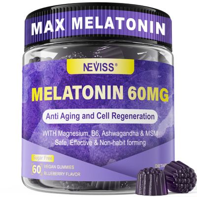 Antioxidant Brain Support Melatonin 60mg 30mg for 50 Adults High Dose Melatonin for Anti-Aging Immune Extra Strength Melatonin Gummies with B6, Ashwagandha, Magnesium, MSM - 60 Gummies