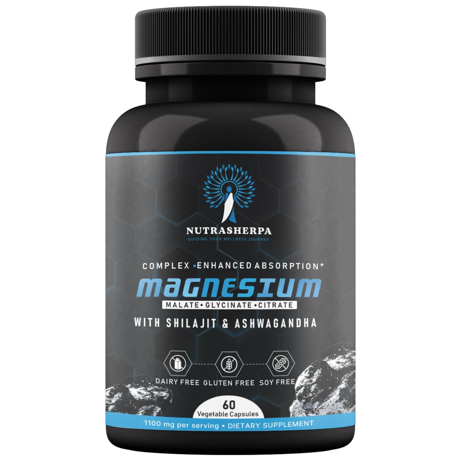 Magnesium Complex with Shilajit and Ashwagandha, 300mg Triple Magnesium Blend, Non-Buffered Formula for Absorption